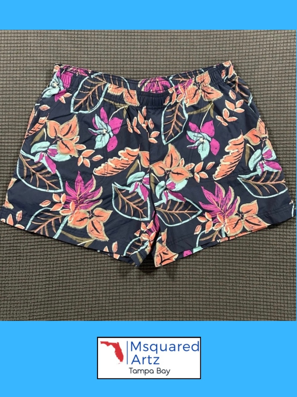 Columbia Womens Floral Print Athletic Shorts Medium Navy Lightweight Outdoor 5"